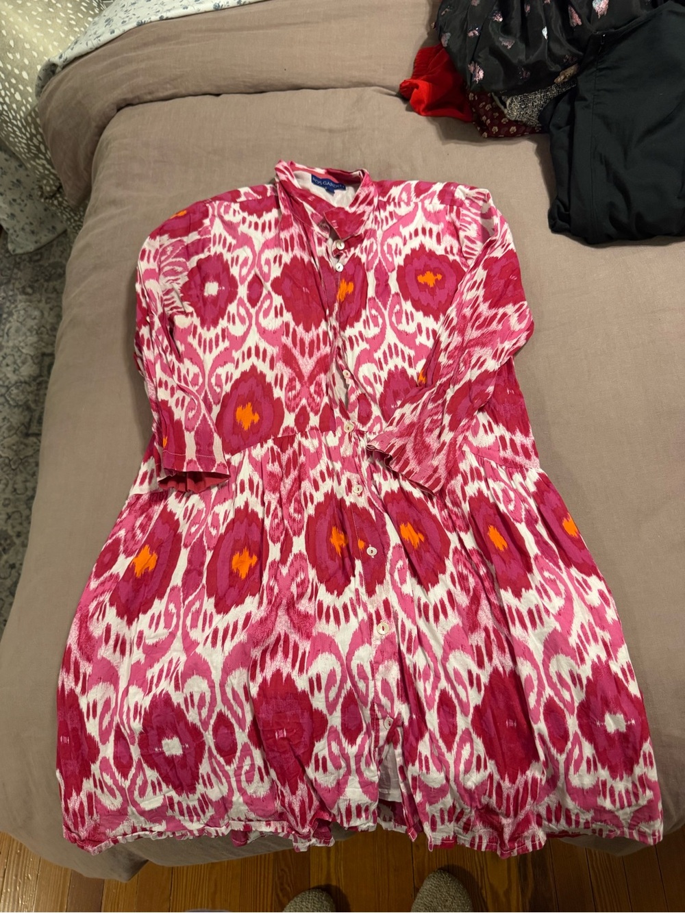 Ro's Garden Magenta June Deauville Ikat Shirt Dress
